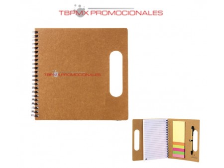 Portafolios ecologico con libreta espeiral metalico 70 hojas rayadas con boligrafo kairo promocional