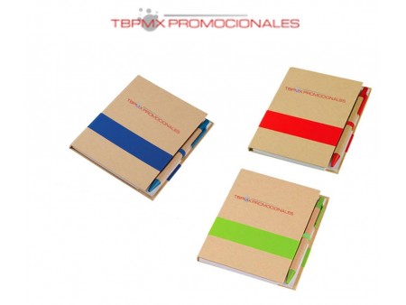 Libreta ecologica 70 hojas rayadas cintillo tela color con boligrafo mood promocional