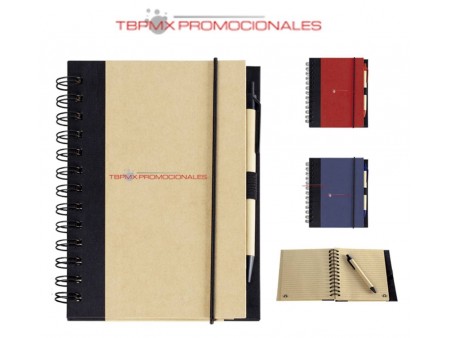 Libreta ecologica carton reciclado 70 hojas rayadas espiral con boligrafo isis promocional
