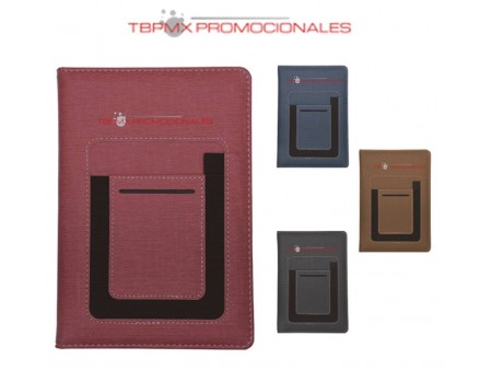 Libreta poliuretano 80 hojas  cubierta curpiel texturizada con compartimentos milan promocional