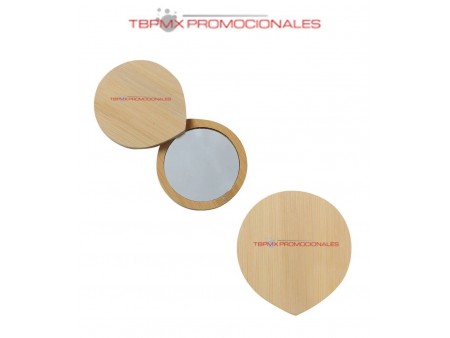Espejo circular estuche bambu con iman vain promocional