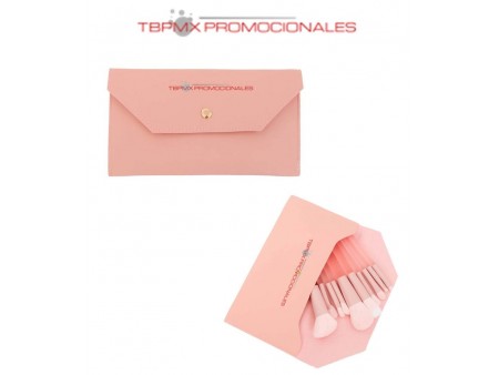 Set de brochas para maquillaje funda curpiel teni promocional