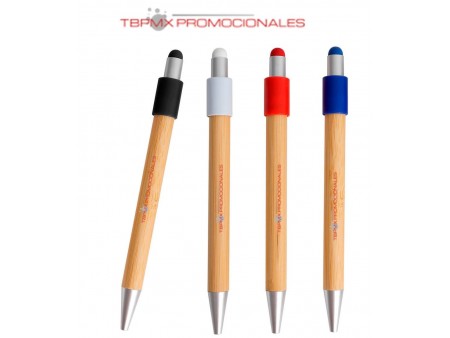Boligrafo ecologico bambu punta touch accesorio antiestres spin promocional