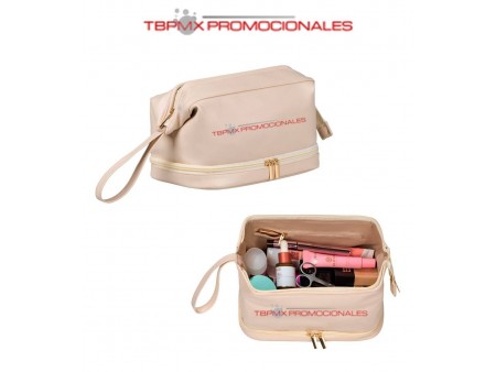 Cosmetiquera poliester dos niveles con organizadores khun promocional