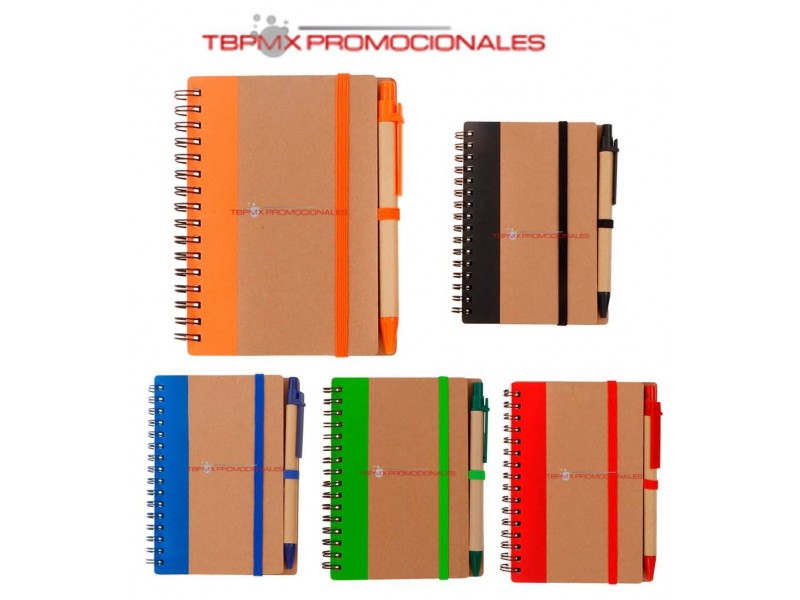 Mini libreta ecologica 70 hojas rayadas con boligrafo yew promocional