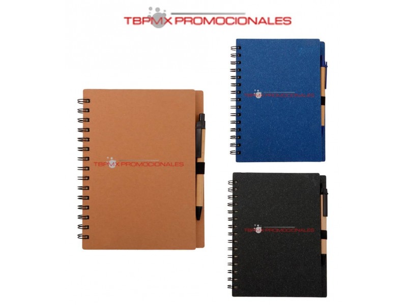 Libreta ecologica carton 70 hojas rayadas espiral boligrafo uxi promocional