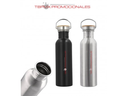 Cilindro anfora acero inoxidable 750 ml tapa bambu hannah promocional