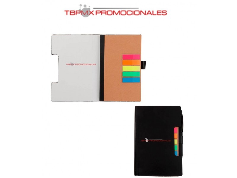 Libreta ecologica carton 70 hojas rayadas banderas adheribles  con boligrafo sugi promocional