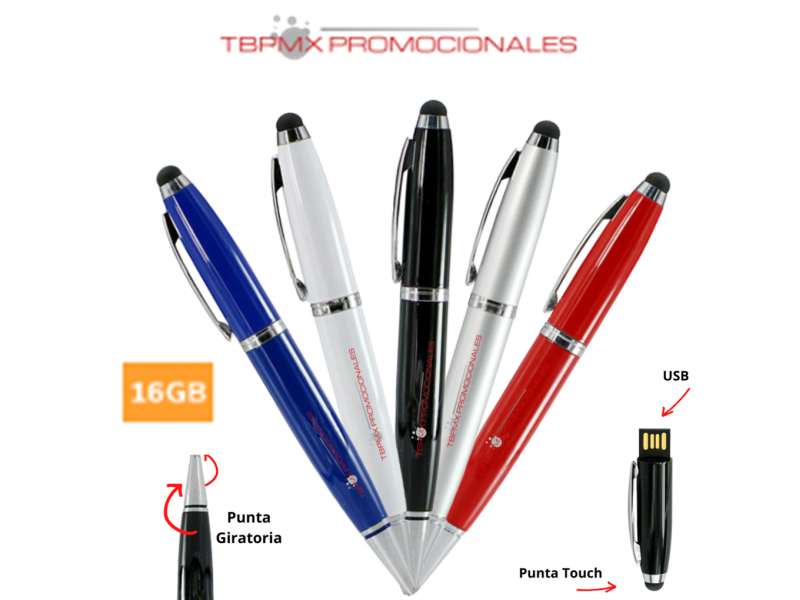 Memoria usb 16 gb boligrafo punta touch metalico promocional