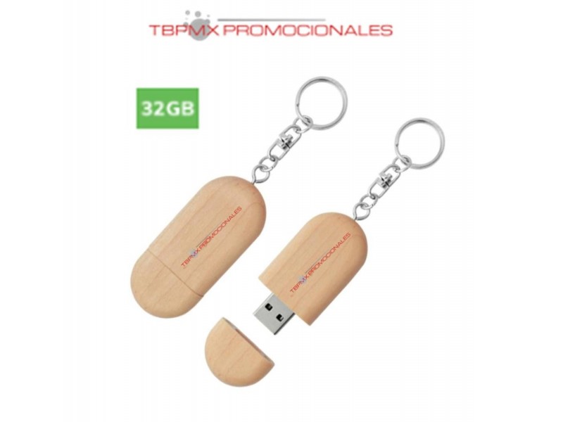 Memoria usb 32 gb llavero madera oval tapa con iman promocional
