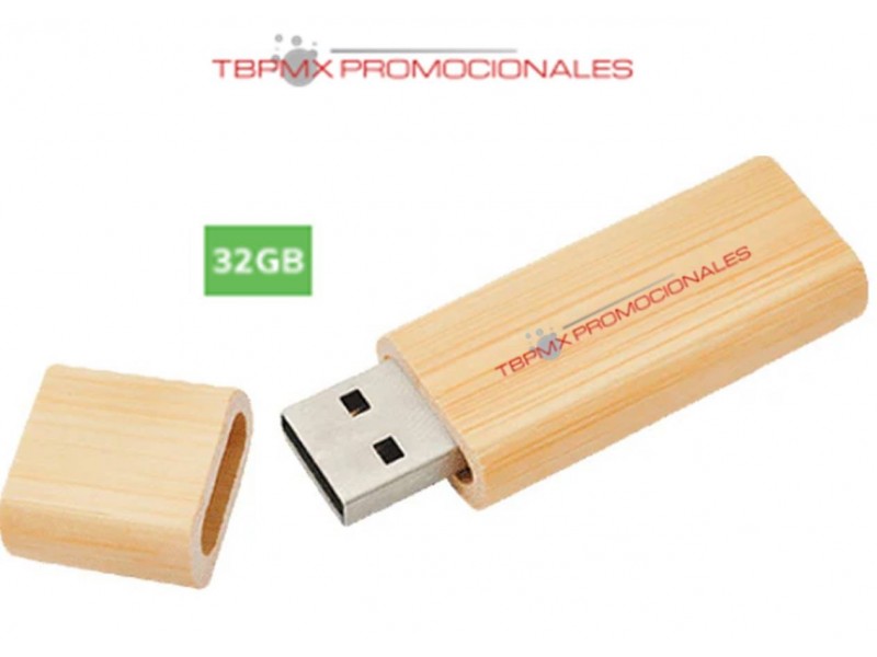 Memoria usb 32 gb rectangular madera bambu con tapa promocional