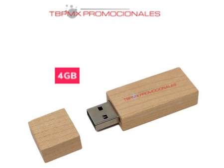 Memoria usb 4 gb ecologica madera rectangular con tapa promocional