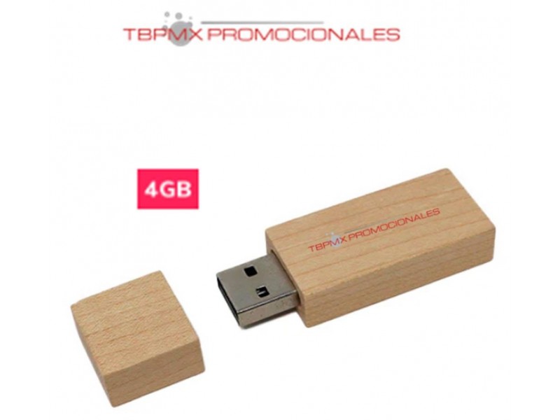 Memoria usb 4 gb ecologica madera rectangular con tapa promocional