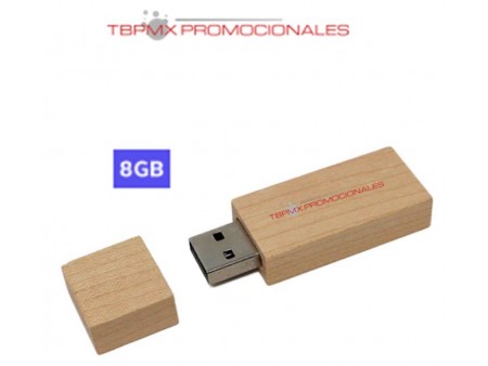 Memoria usb 8 gb ecologica madera rectangular con tapa promocional