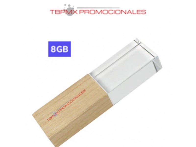 Memoria usb 8 gb acrilico cristal con tapa de madera promocional