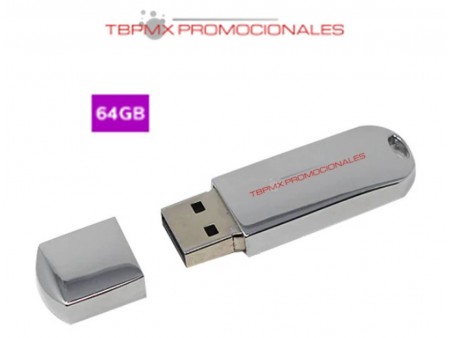 Memoria usb 64 gb metalica cromada rectangular con tapa promocional