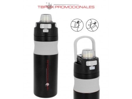 Termo acero inoxidable 620 ml doble pared rugoso manga silicon boton seguridad asa noru promocional