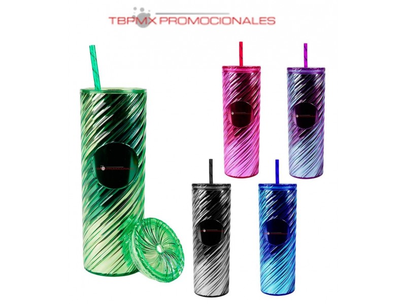 Termo plastico 600 ml doble pared con popote ignis promocional