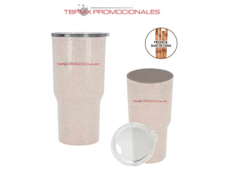 Termo ecologico rpet caña 590 ml doble pared con tapa eco coupe promocional