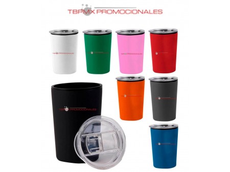 Termo plastico 400 ml doble pared  acero inoxidable exterior tapa seguro toshi promocional