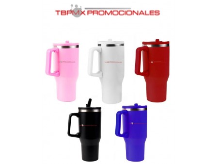 Termo acero inoxidable 1 litro doble pared rugoso asa boquilla popote arum promocional