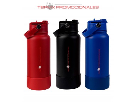 Termo acero inoxidable 800 ml doble pared silicon tapa boquilla popote asa tolima promocional