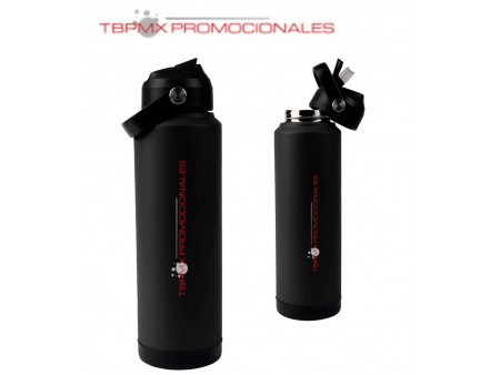 Termo acero inoxidable 1 litro doble pared rugoso boquilla popote asa coban promocional