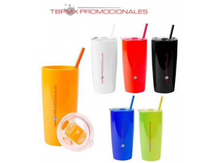 Termo plastico  650 ml doble pared tapa seguro popote nami promocional
