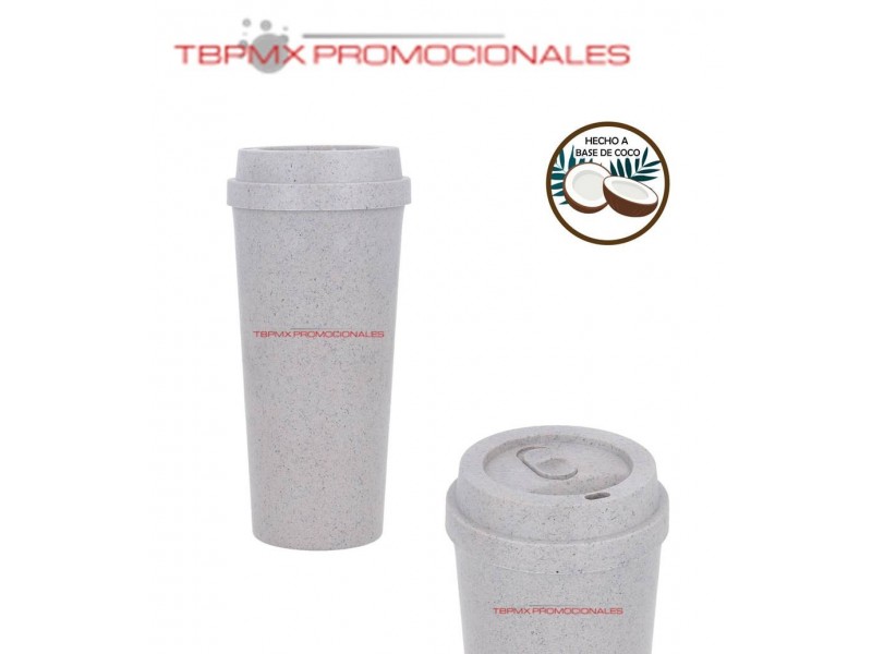 Vaso termico ecologico rpet 540 ml doble pared tapa de coco eco stella promocional