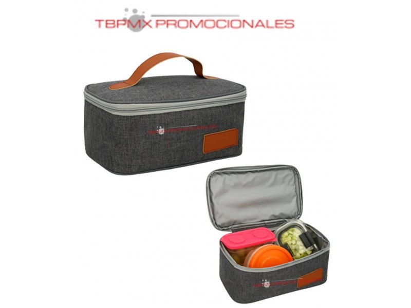 Lonchera termica rectangular reforzada asa curpiel peanut promocional