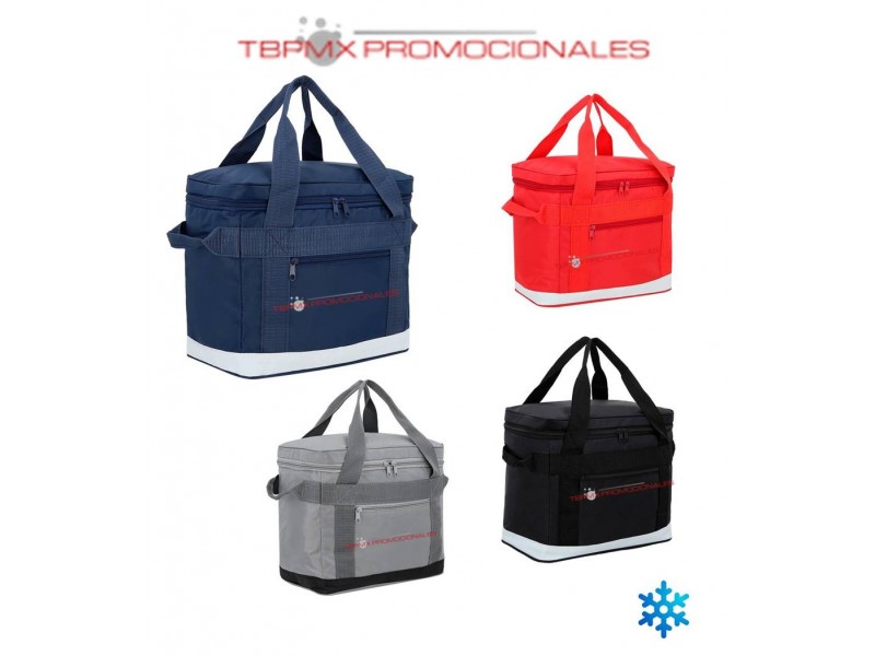Hielera poliester rectangular con tapa poliester doble asa mora promocional
