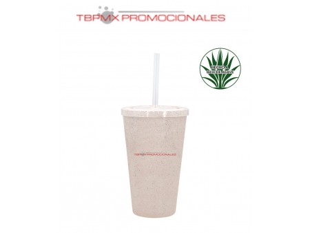 Vaso ecologico rpet 500 ml doble pared agave con popote eco tropical promocional